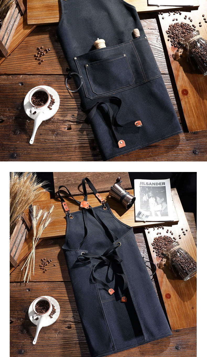 Factory Waterproof Canvas Apron Custom Printed Catering Kitchen Workwear Dirt-resistant Cross-border Advertising Foreign Trade Wholesale