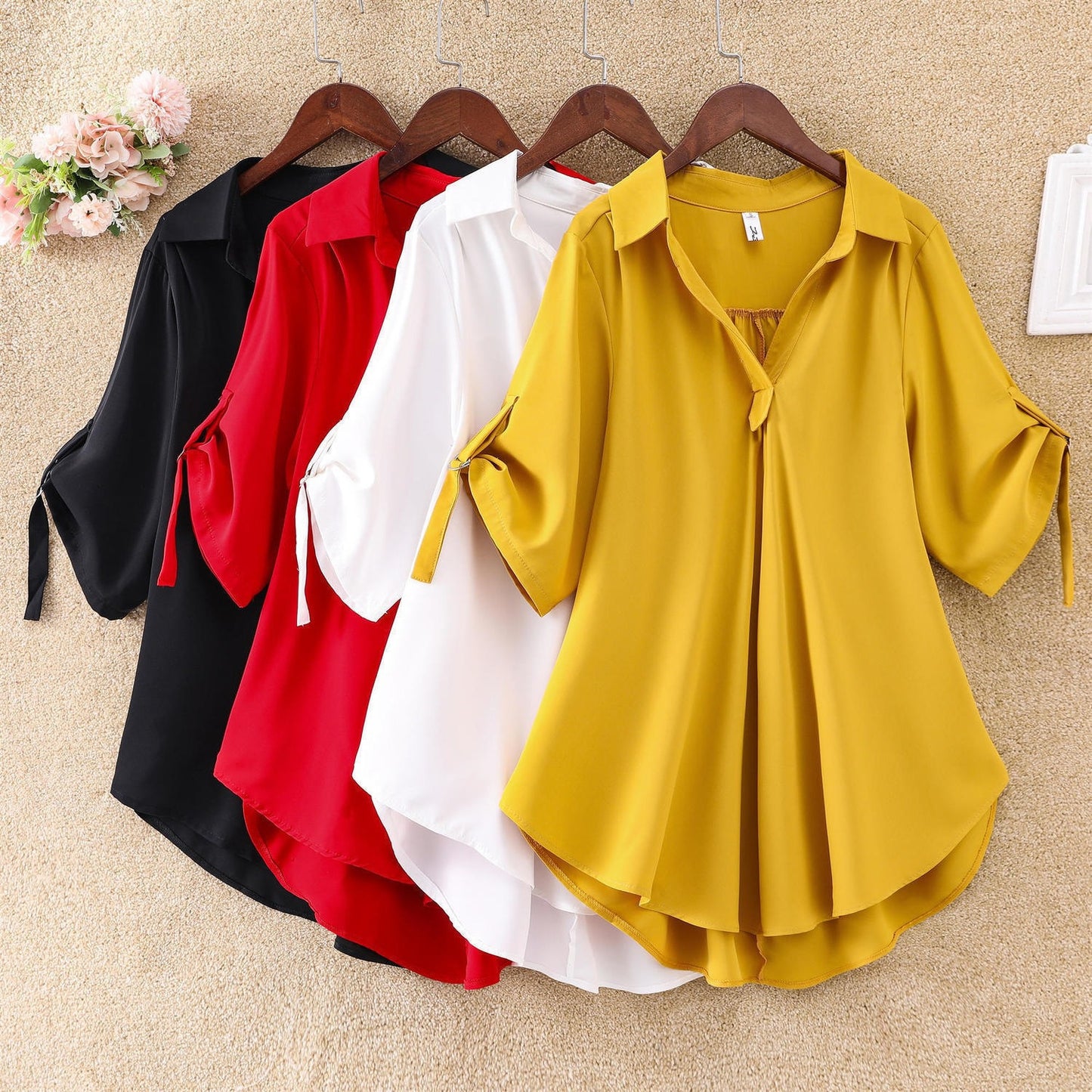 Women's Mid-Length Short Sleeve Chiffon Blouse2025Summer New Large Size Loose Waist Slimming Chiffon Blouse for Women Trendy