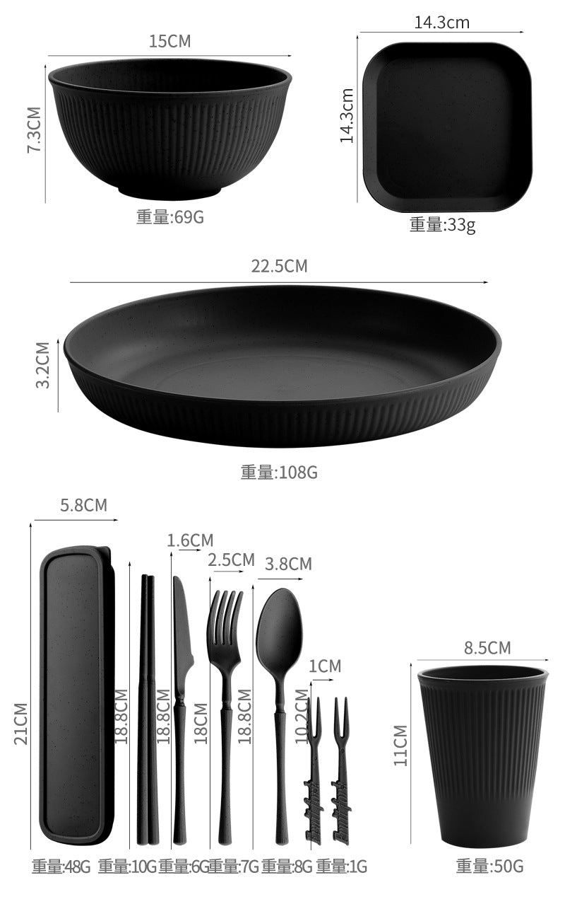 TEMU Amazon Wheat Straw Plate Bowl Cup Tableware Set Household Dining Plate Rice Bowl Water Cup Tableware Set Eco-friendly
