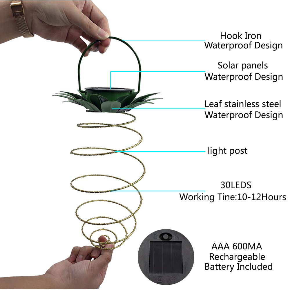 Cross-border hot Solar Light Pineapple Iron Lantern led Copper Wire Light String Outdoor Waterproof Garden Decoration Hanging Lamp