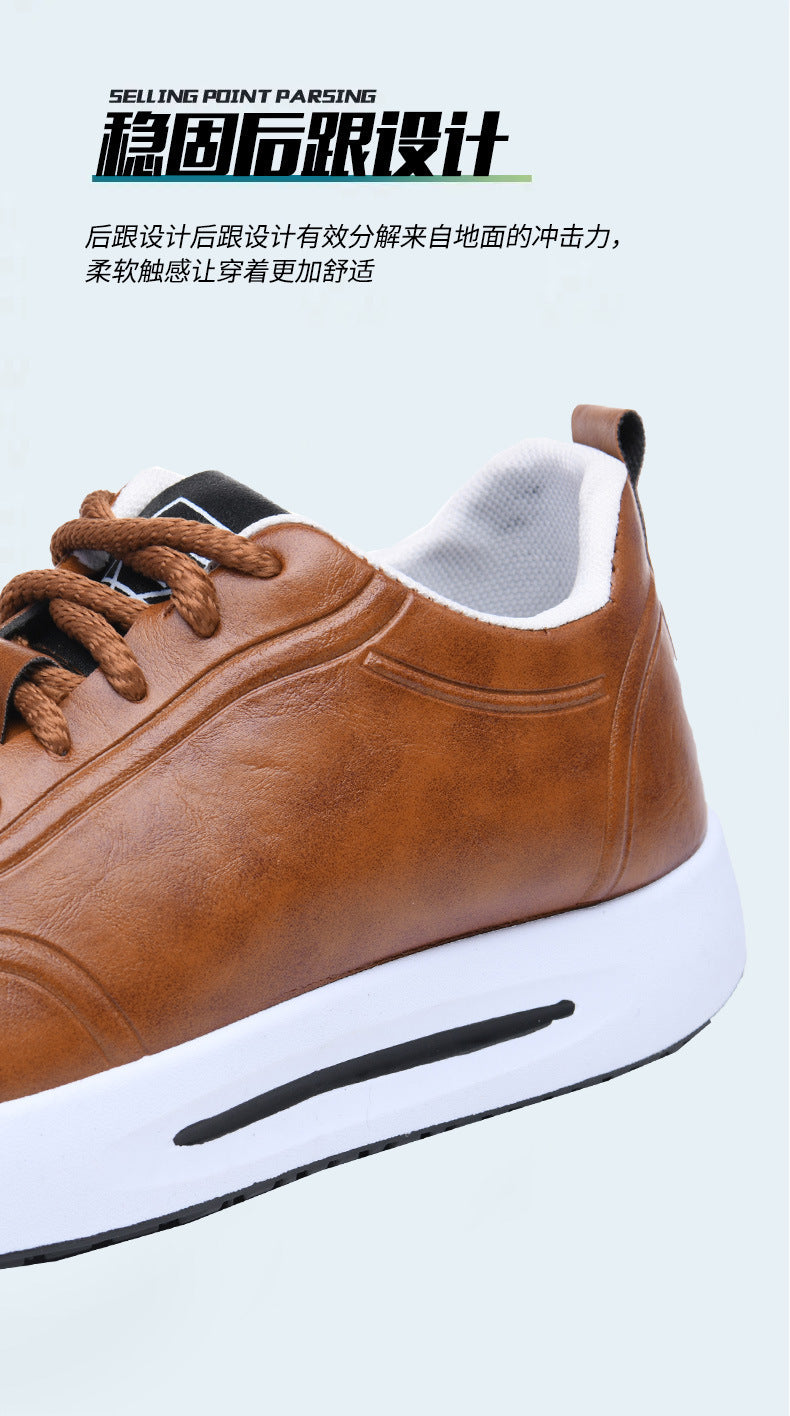 Men's Lace-up PU Waterproof Casual Leather Shoes Solid Color Shallow Mouth Soft Sole Soft Surface Low-top Men's Single Shoes Business Shoes