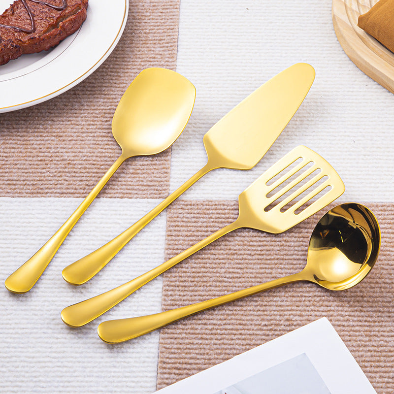 Gold Stainless Steel Extended Thickened Hotel Buffet Service Public Serving Spoon Soup Ladle Spoon Laser LOGO