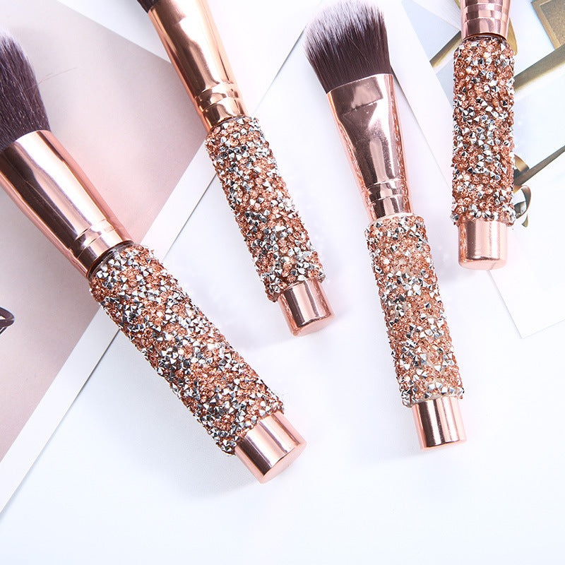 Foreign Trade Cangzhou10Makeup Brush Set with Rhinestones, Makeup Brushes, Beauty Tools, Soft Bristle Set, Wrapped Rhinestone Eyeshadow Brush