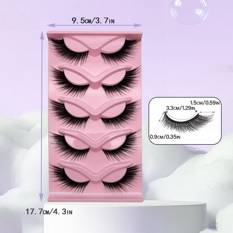 Cross-border shipping European and American style5Pair of Fox Series Slanted False Eyelashes Natural Style One-Piece Black Stem Cat Eye False Eyelashes