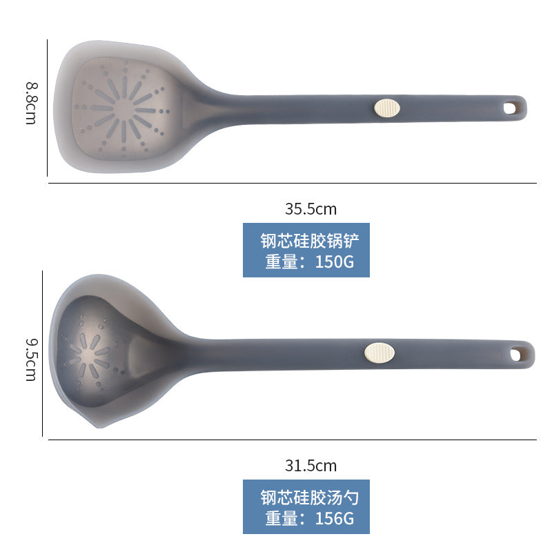 New Style Steel-Clad Silicone Spatula Semi-Transparent Silicone Chinese Spatula Household Kitchen Food-Grade Non-Stick Cooking Spatula