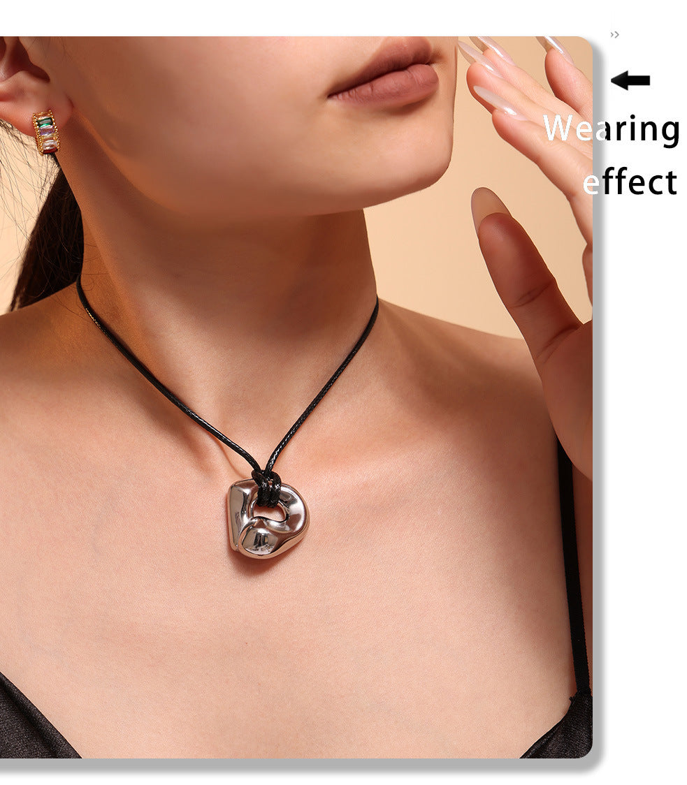 Mili Jewelry New Adjustable Leather Cord Necklace for Women Heavy Craft Curved Design Titanium Steel PVD Plating18k Genuine Gold In Stock