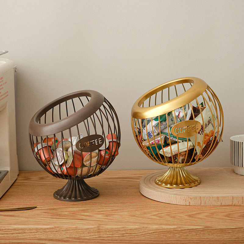 Cross-Border Iron Art Fruit Basket Coffee Capsule Storage Basket Desktop Decoration Coffee Table Snacks Dried Fruit Candy Storage