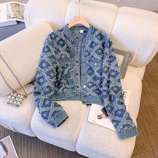 European Heavy-Duty Denim Jacket for Women Spring and Autumn2025New Loose Versatile Fashion Short Jacket for Petite Figures