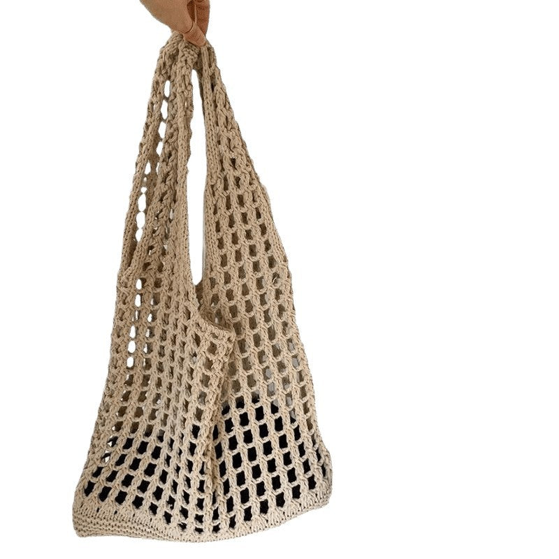 Fashion Hollow Knitted Beach Bag Seaside Shoulder Bag New Tote Simple Versatile Woven Large Capacity Vacation