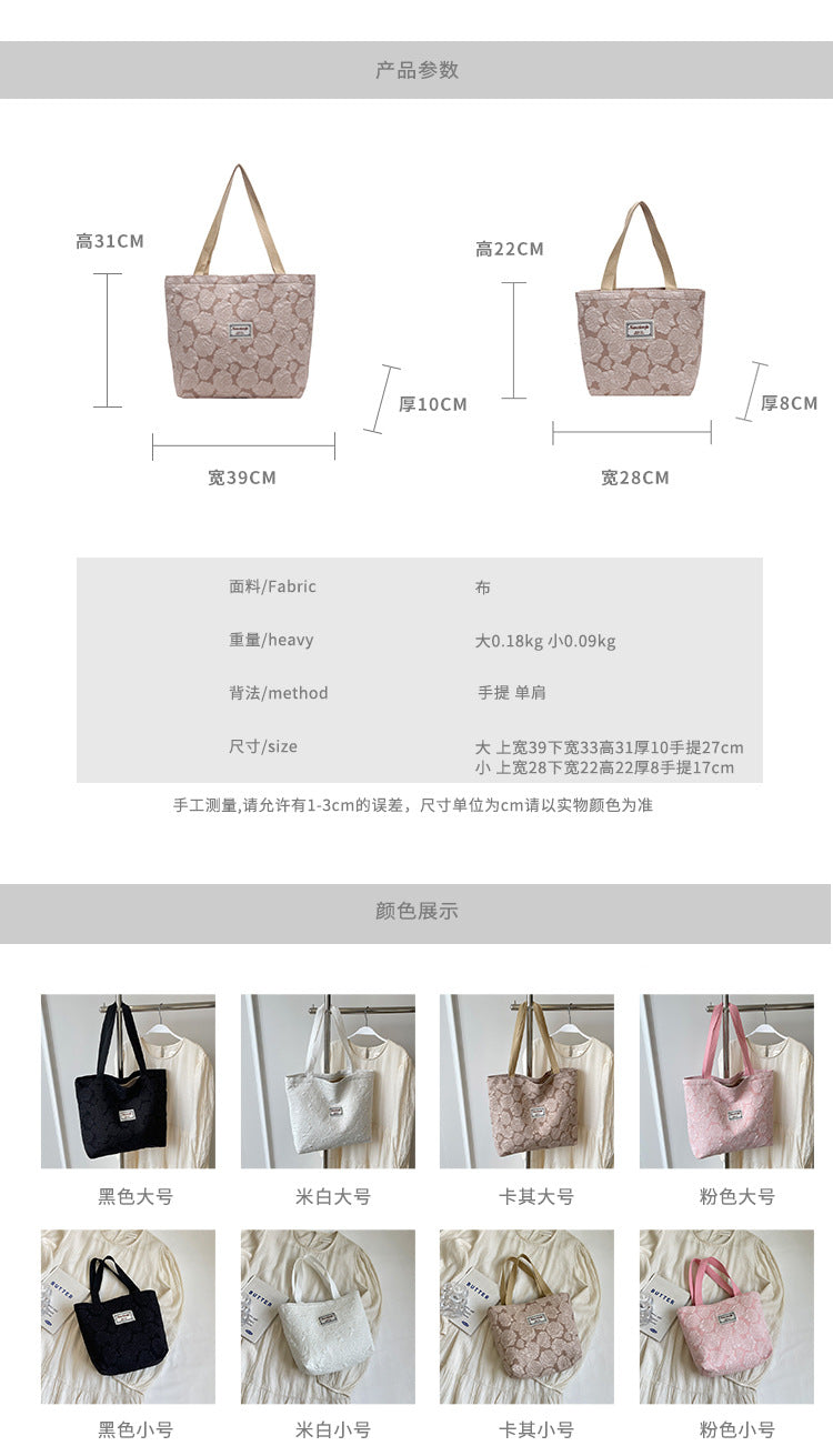 South Korea ins Unique Canvas Bag2024New Fashion Commuting Tote Bag Female College Student Class Shoulder Bag