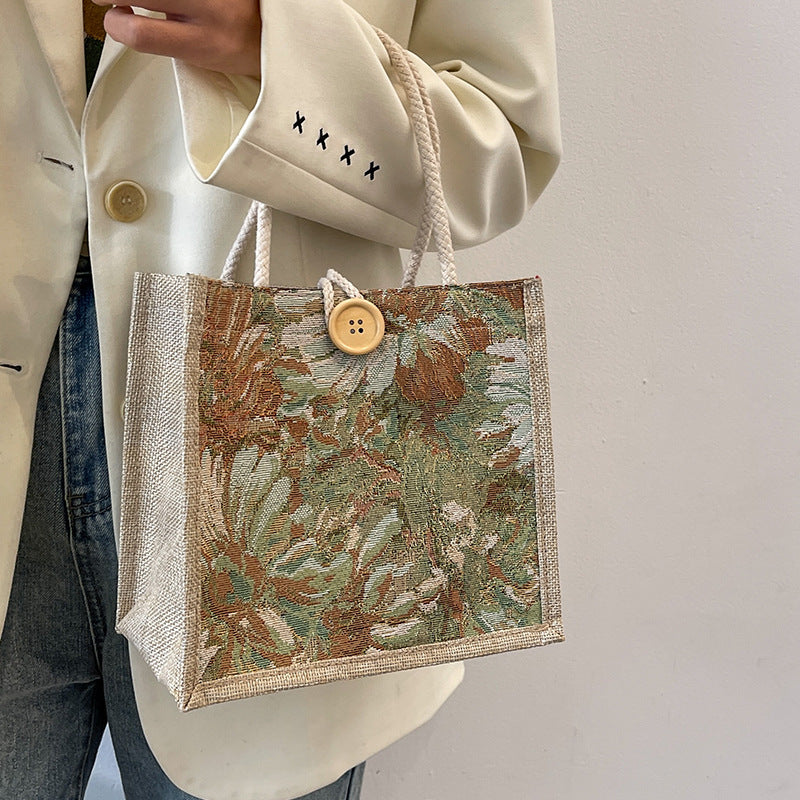 Student Korean Style Handbag Women Fashion Linen Lunch Bag New Japanese Style ins Canvas Tote Lunch Box Bag