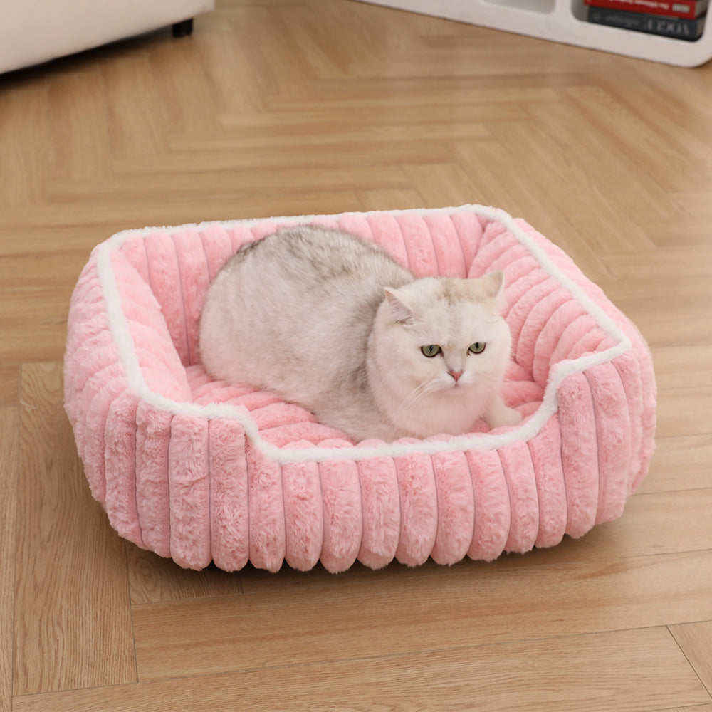 New Thickened Straight Bar Square Nest Rabbit Plush Soft Comfortable Pet Bed Deep Sleep Cat Nest Four Seasons Dog Nest