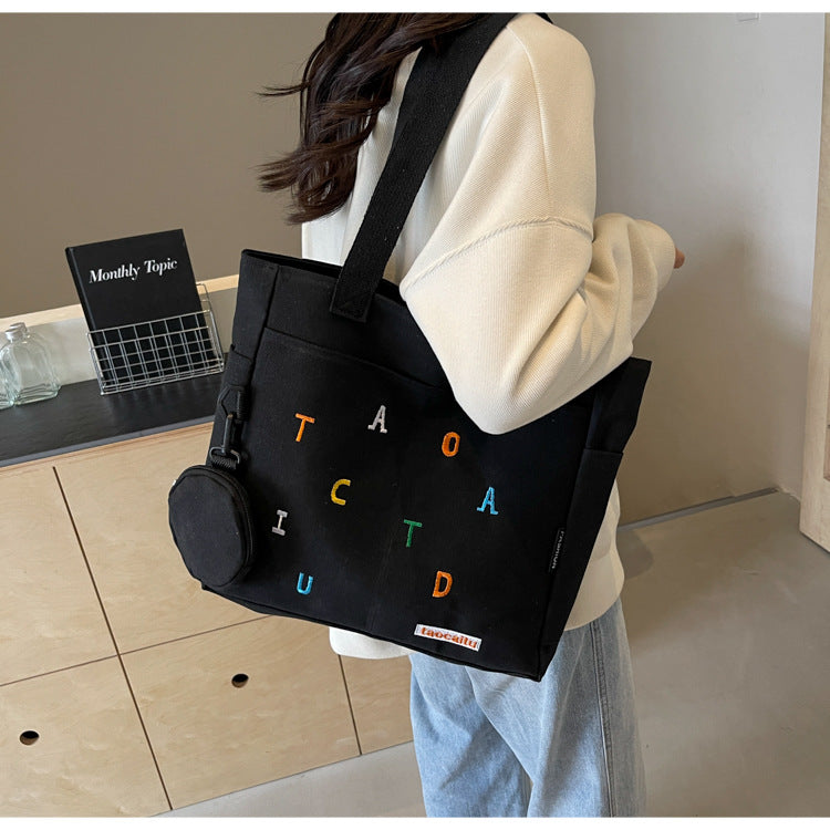 Large Capacity Canvas Bag Women2024New Commuter Tote Bag for Women ins College Student Class Shoulder Tote Bag