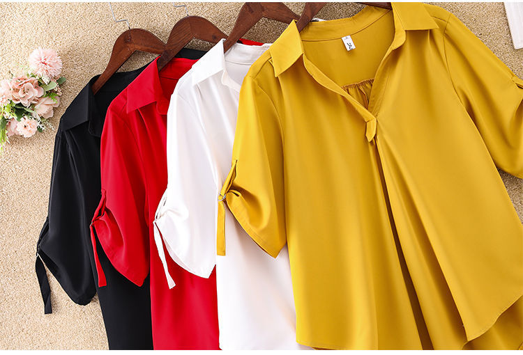Women's Mid-Length Short Sleeve Chiffon Blouse2025Summer New Large Size Loose Waist Slimming Chiffon Blouse for Women Trendy