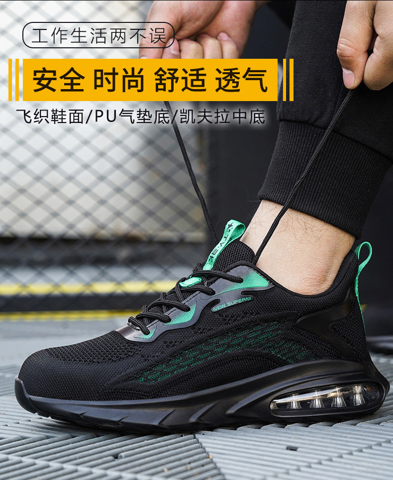 Zhen Gu Cross-Border Safety Shoes for Men and Women, Air Cushion Shock Absorption, Anti-Smash, Anti-Puncture, Breathable Safety Shoes with Steel Toe Cap for Men