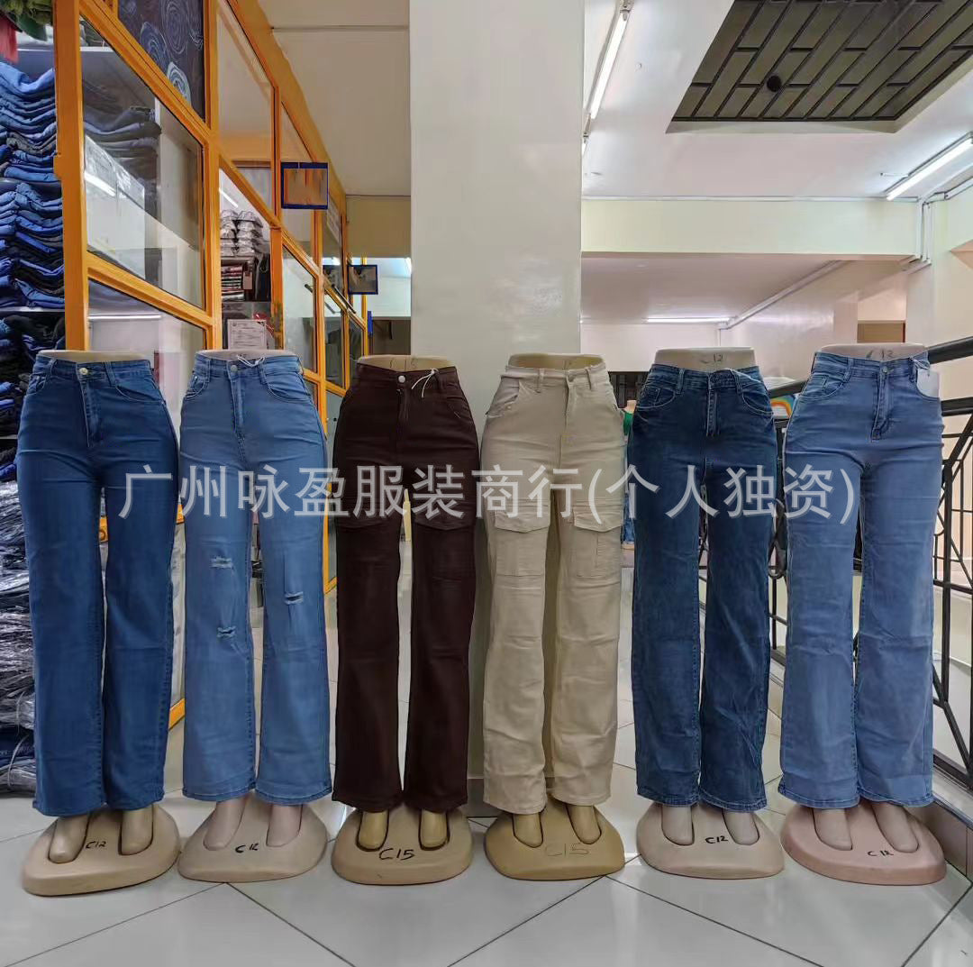 Simple pocket jeans Multi-pocket Women's Jeans Cargo Pants Wholesale cargo jeans