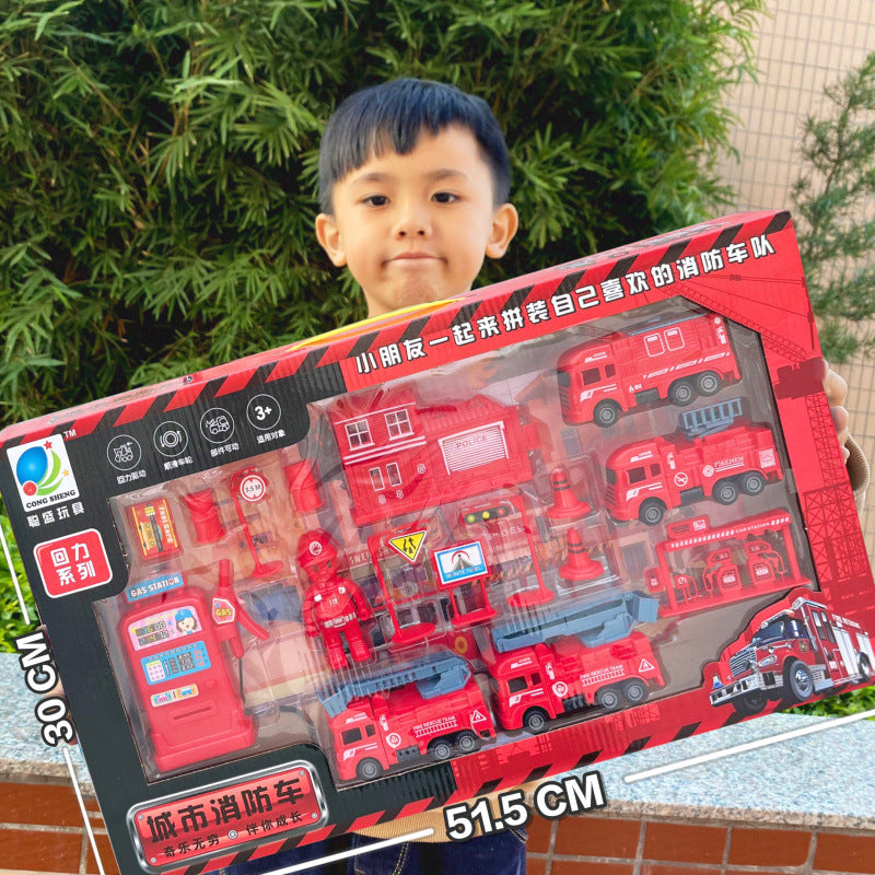 Durable Children's Toy Car Pull-Back Car Simulation Excavator Engineering Vehicle Fire Truck Airplane Model Boy's Gift