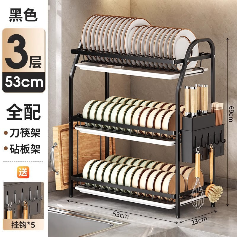 Cross-Border Kitchen Storage Rack Multi-Functional Bowl Dish Plate Knife Rack Chopstick Organizer Household Countertop Multi-Layer Draining Rack