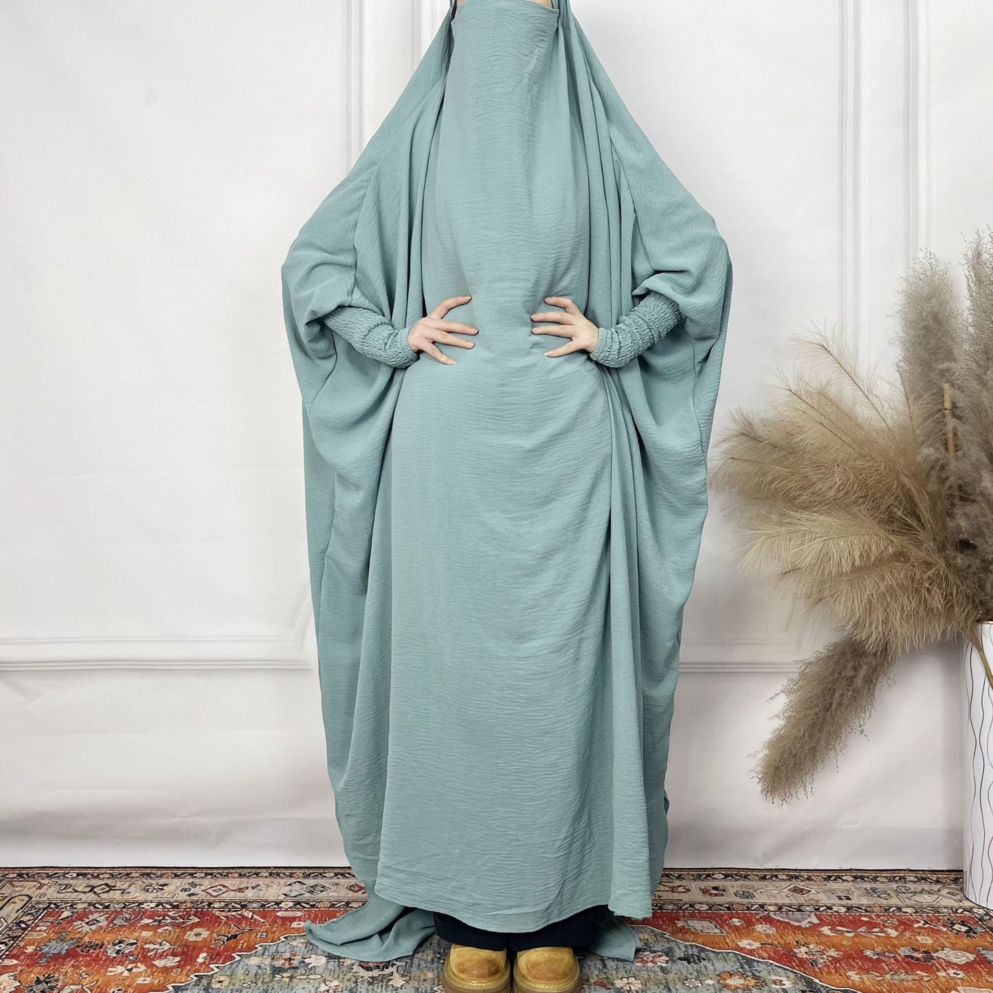 2024AliExpress Amazon Women's Dress Middle East Dubai One-Piece Solid Color Long Sleeve Prayer Robe