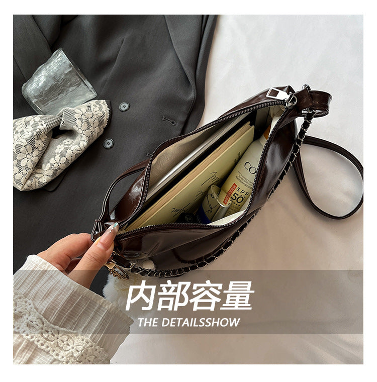 Summer Fashion Simple Casual Soft Surface Fresh Glossy Solid Color Large Capacity Commuter Shoulder Crossbody Bag2025New