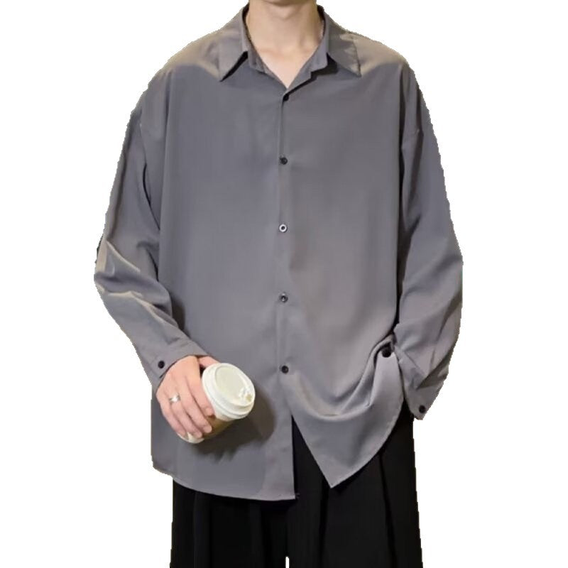 Light Mature High-End Feel Non-Iron Solid White Shirt Men's Draped Korean Style Loose Plus Size Casual Long Sleeve Base Shirt
