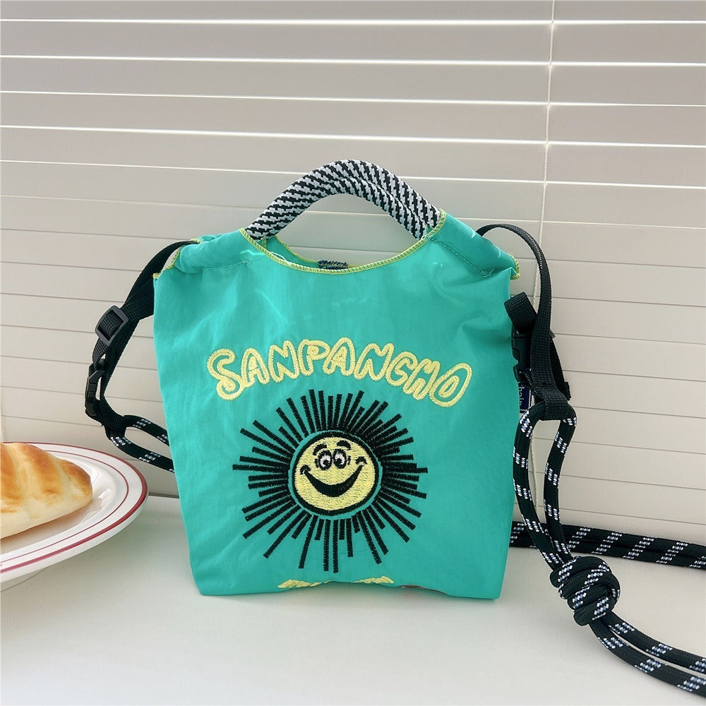 Japanese Style BallChain Same Style Eco-Friendly Embroidered Shopping Bag Nylon Fabric Floral Handheld Niche Fashion Shopping Bag