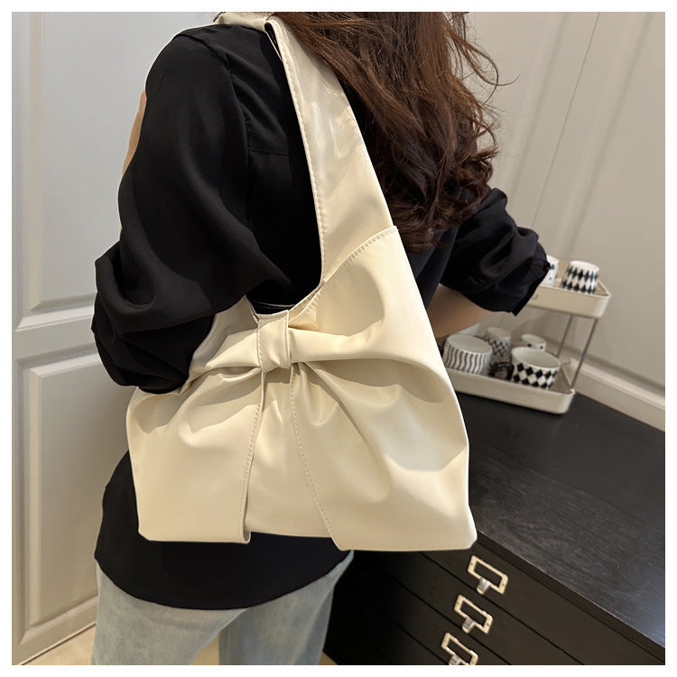 Korean Style Casual Underarm Women's Bag2025New Simple Bowknot Design Tote Bag Simple Handheld Shoulder Bag