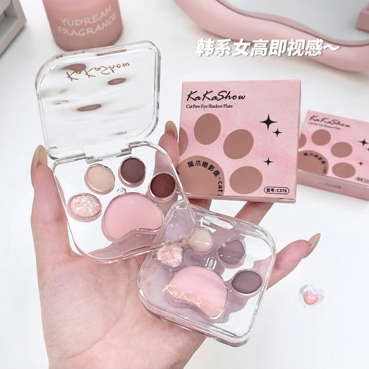 kakashow Cat Paw Eyeshadow Palette Pearlescent Matte Fine Glitter Korean Style Colorful Aegyo-sal Blush Rouge All-in-One Palette C376