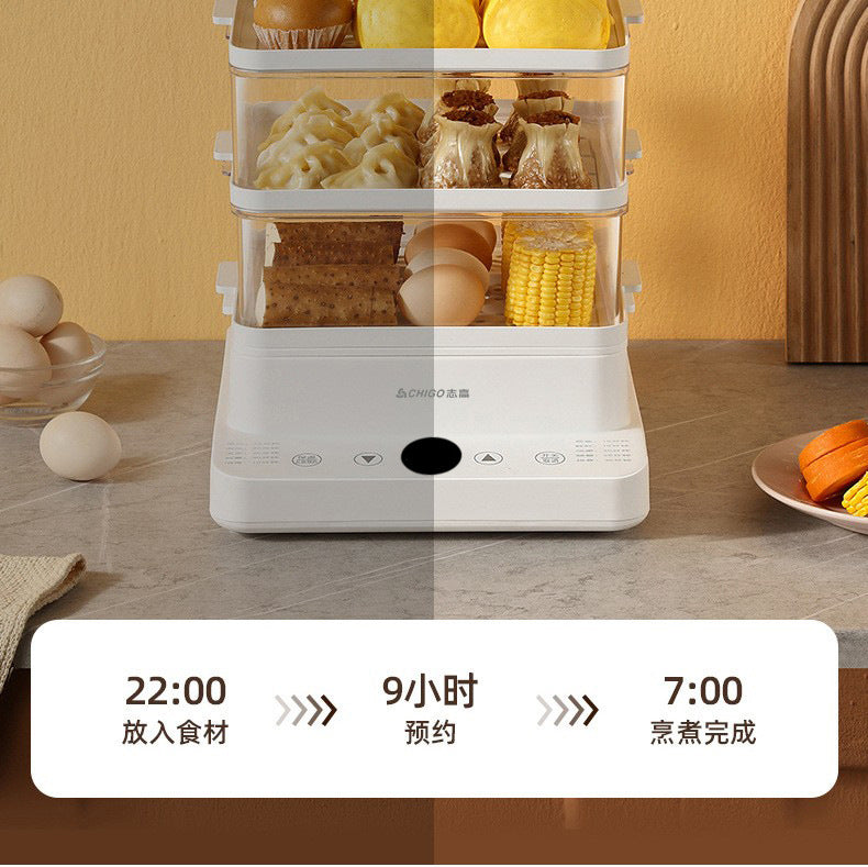 Zhigao Electric Steamer Multi-Function Home Use Steamer24L Large Capacity Visible Lid Three-Layer Gift Wholesale Electric Steamer