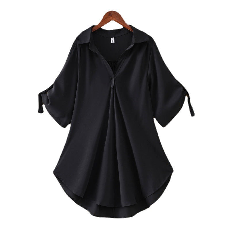 Women's Mid-Length Short Sleeve Chiffon Blouse2025Summer New Large Size Loose Waist Slimming Chiffon Blouse for Women Trendy