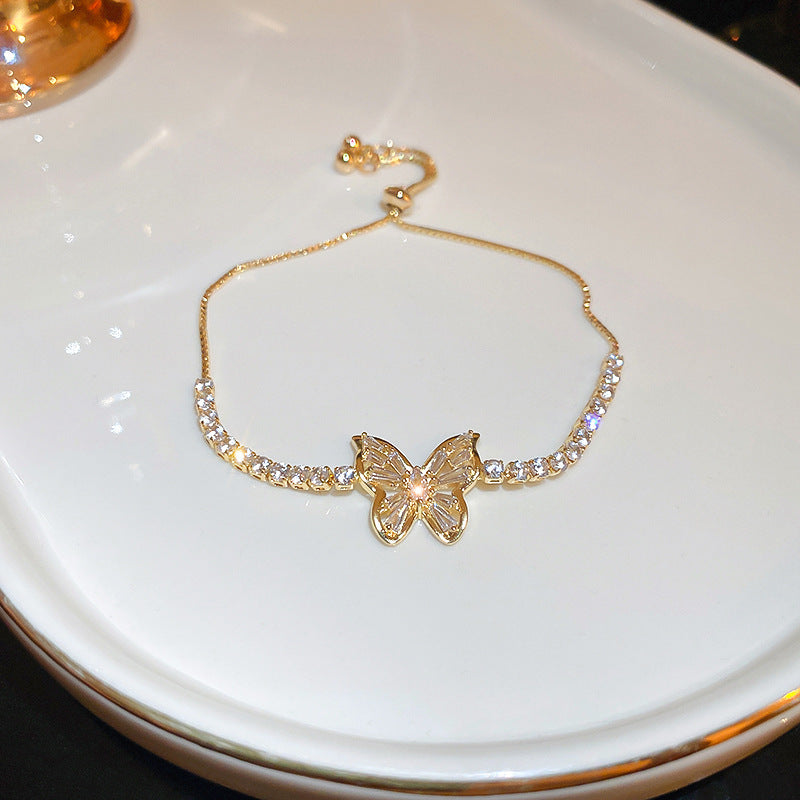 Xiaohongshu Same Style Hot-Selling Zircon Bracelet Light Luxury Niche Exquisite High-End Feel Adjustable Pull Jewelry for Women