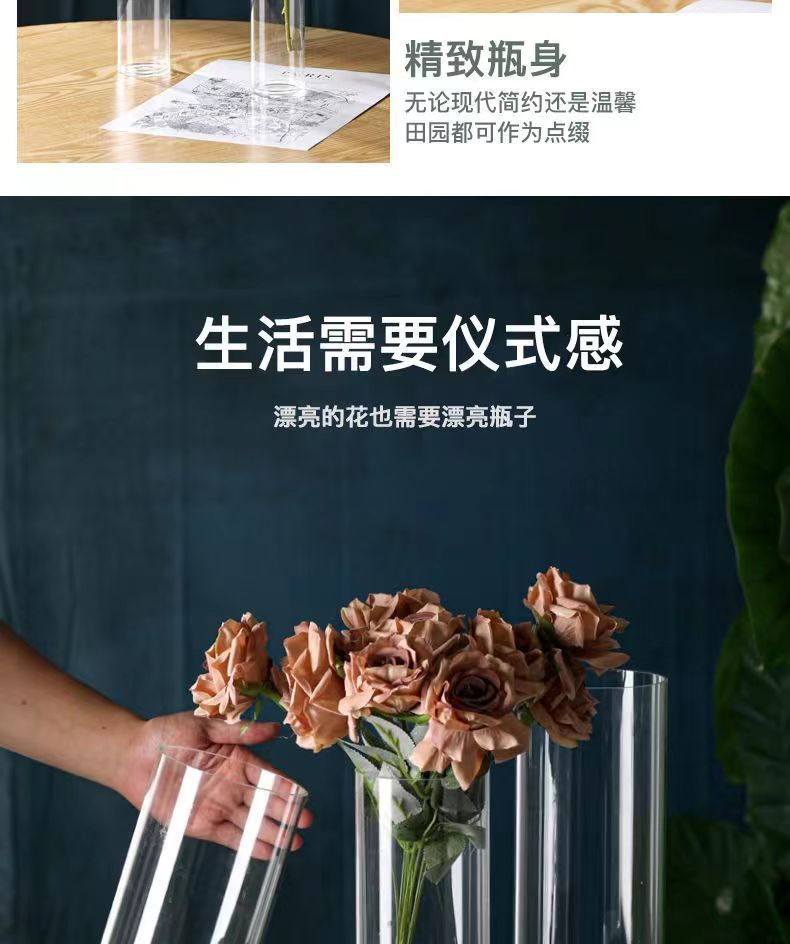 Zefei One-Piece Dropshipping Internet Celebrity Transparent Straight Glass Vase Bedroom Desktop Living Room Dining Table Fresh Flower Arrangement Ornament
