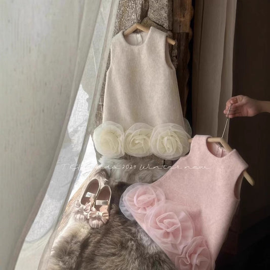 Sweet Little Girl's Little Chanel Style Dress New Children's Autumn Winter Girl's First Birthday Dress Floral Tank Dress