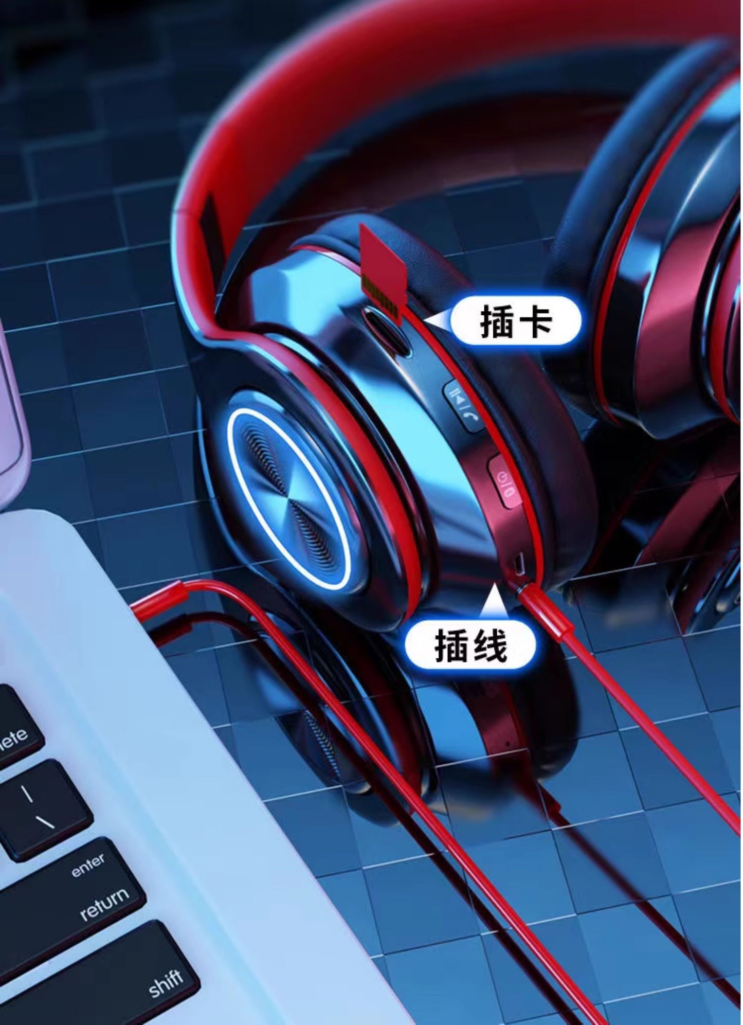 Cross-border Hot-Selling Glowing Bluetooth Headphones Over-Ear Heavy Bass Wireless Sports Gaming Gift Headset Manufacturer
