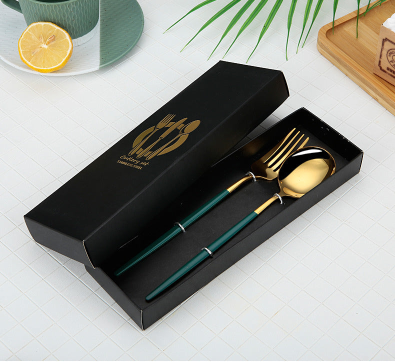 Portuguese Cutlery Stainless Steel Knife and Fork Two-Piece Set Western Steak Knife Fork Spoon Cutlery Gift Box Set Customizable LO