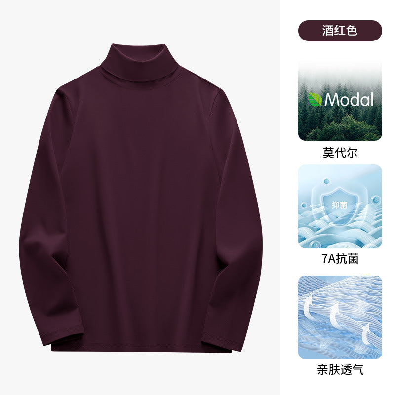 50Modal Long Sleeve t Men's High Neck Thermal Base Layer Shirt2025Fall and winter Inner Layer Fleece-Lined Warm Top