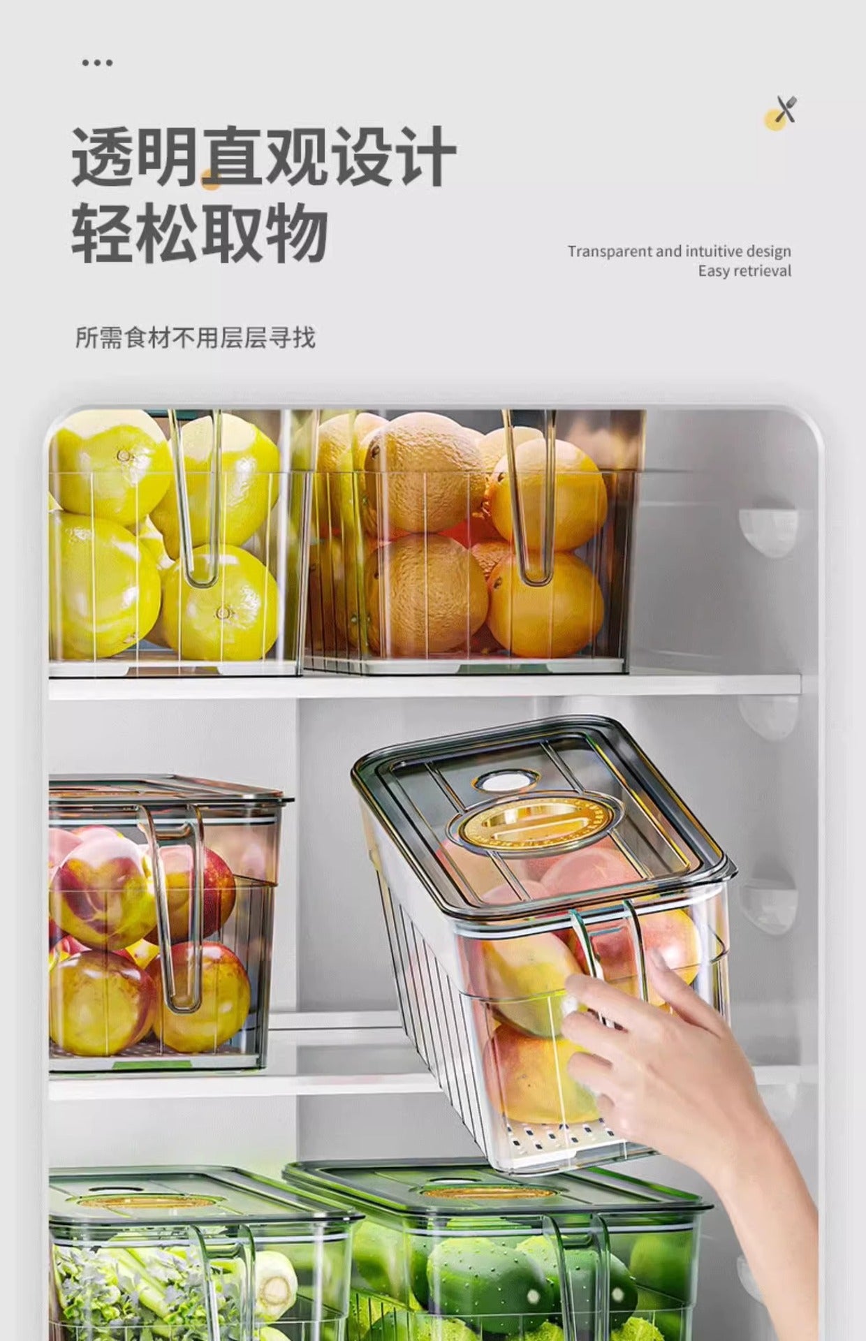 Refrigerator Fresh Storage Box Food Grade Kitchen Special Vegetable Fruit Egg Freezer Storage Organizer Box with Handle