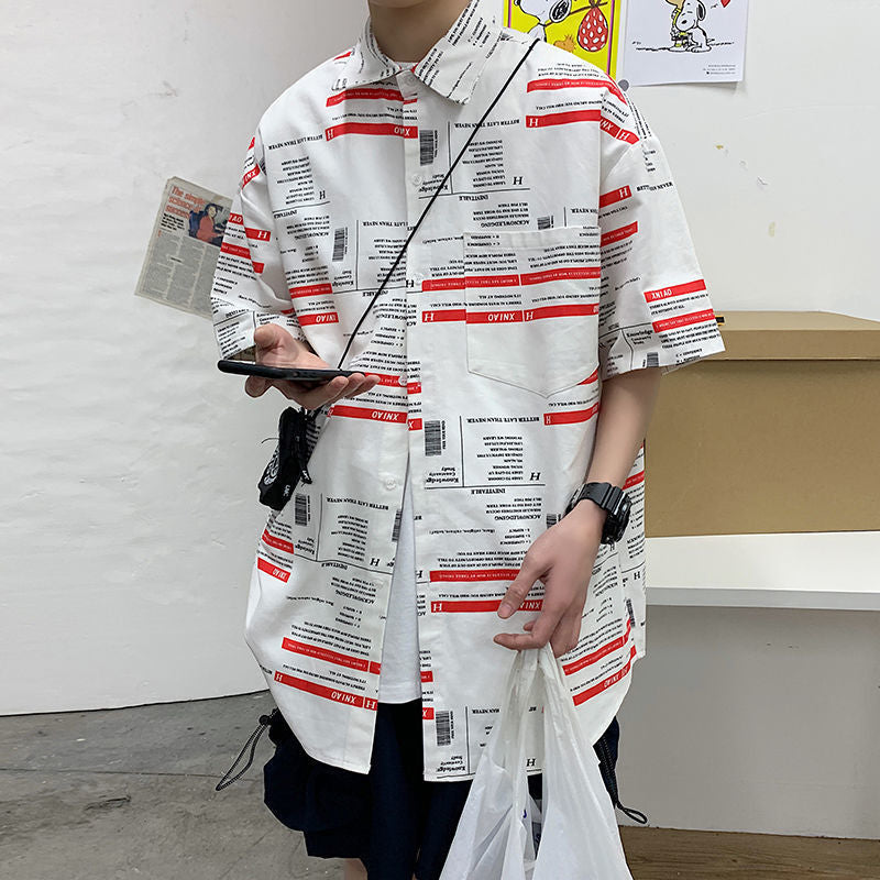 Summer Japanese Style Short Sleeve Shirt Men Half Sleeve Shirt Hong Kong Style Trendy Cat Print Student Loose Casual Shirt12