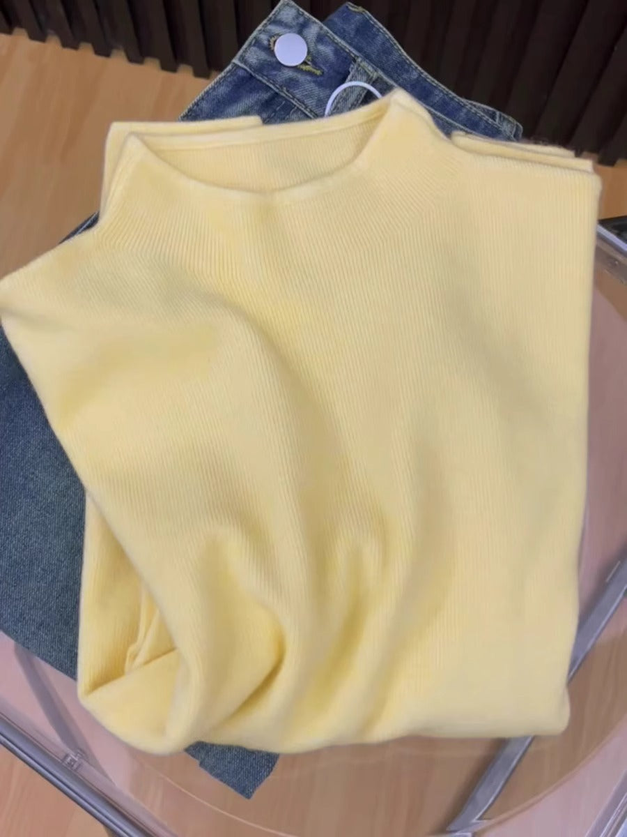 Soft and Cozy Half Turtleneck Knitted Sweater for Women, Autumn and Winter Versatile Top, Korean Style Slimming Solid Color Inner Layer, Mid-Neck Sweater, Base Shirt