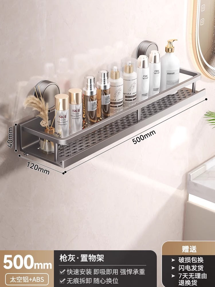 Space Aluminum Bathroom Suction Cup Storage Rack Wall-Mounted No-Drill Towel Rack Washstand Multifunctional Organizer