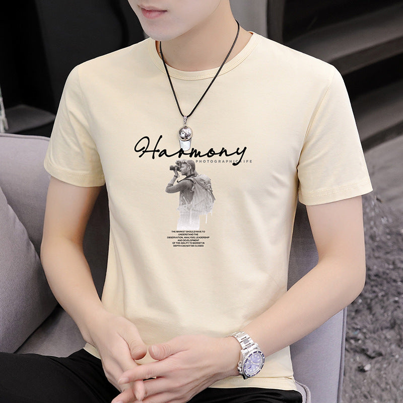 Summer New Men's Short Sleeve t Simple Half-Sleeve Summer Printed Top Versatile Student T-Shirt