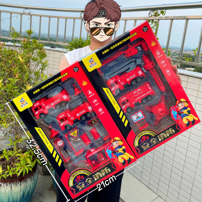 Durable Children's Toy Car Pull-Back Car Simulation Excavator Engineering Vehicle Fire Truck Airplane Model Boy's Gift