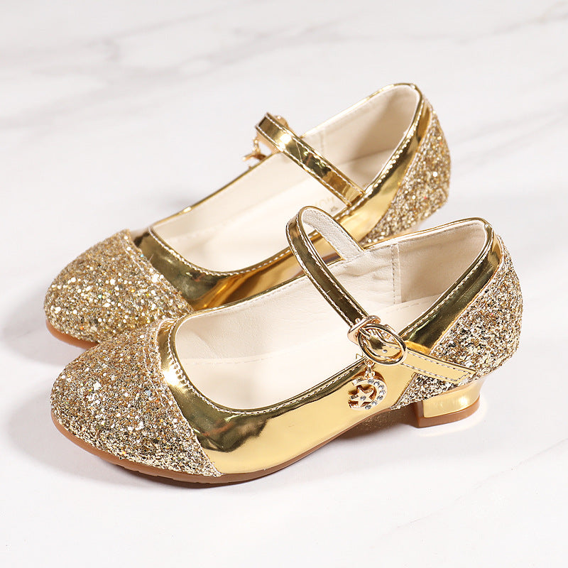 Girls' Leather Shoes Korean Style High Heel Princess Shoes Frozen Silver Children's Dance Shoes Elsa Shoes Summer