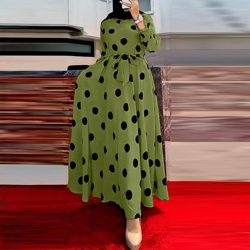 2025New Year's Amazon AliExpress Muslim Series Polka Dot Women's Long Sleeve Loose Big Hem Dress