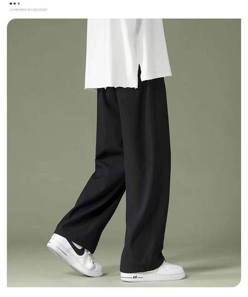 Summer Thin Pants Men Straight Pants Boys Trendy Versatile Loose Cropped Pants Students Summer Wide-Leg Casual Pants