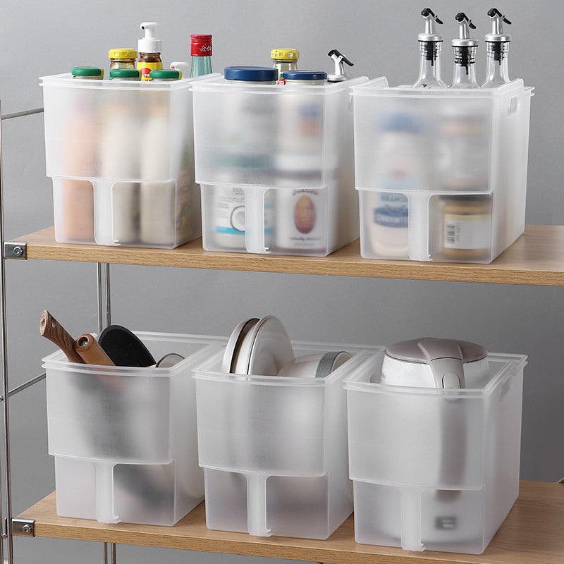Kitchen Cabinet Storage Box Hanging Cabinet Organizer Handle Refrigerator Transparent Storage Basket with Handle High Storage Box