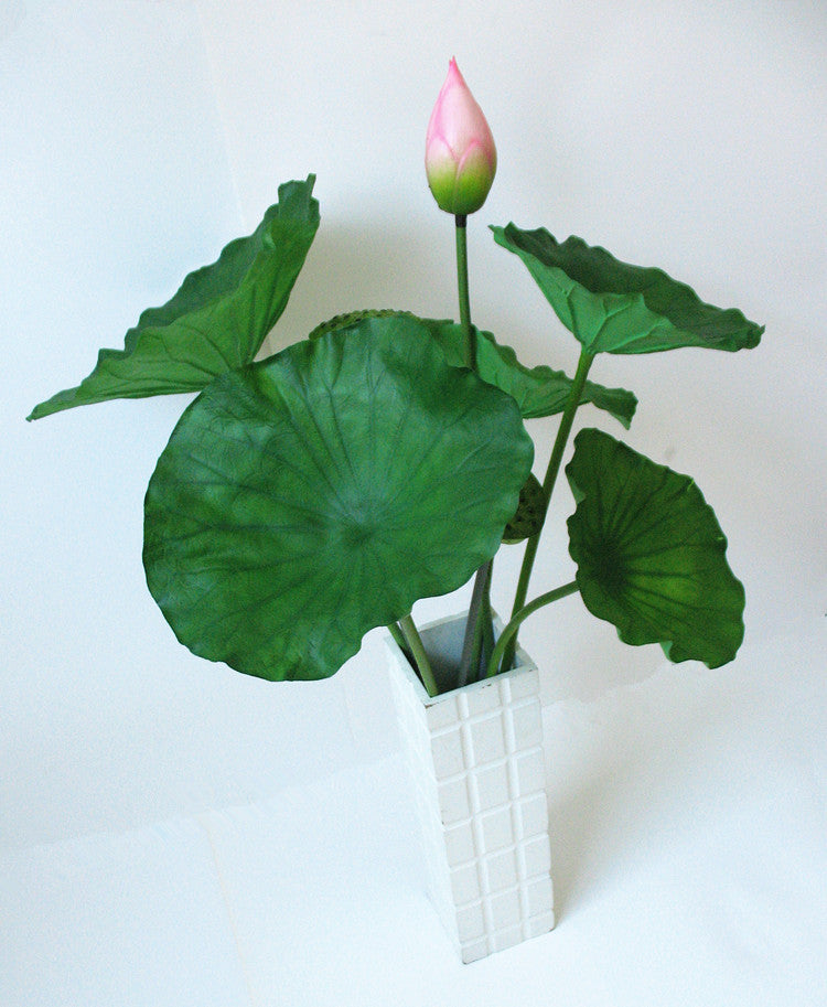 PU Lotus Leaf with Stem Artificial Lotus Leaf Lotus Bud Lotus Pod Chinese Countryside Style Buddhist Hall Decorative Flower Directly from Manufacturer
