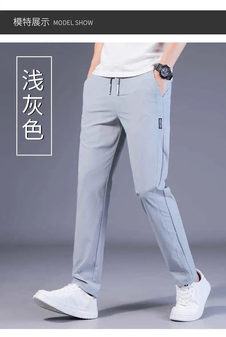 Men's Ice Silk Pants Loose Breathable Straight Slim Casual Pants Summer Thin Long Pants Stretch Men's Sports Wholesale