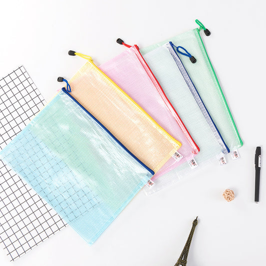 Cross-border Direct Supply Thickened PVC Plastic Zipper File Bag a4Transparent Student Exam Paper Waterproof Grid File Bag