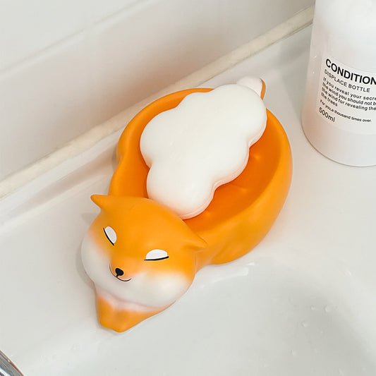 New Cute Corgi Soap Dish for Bathroom, Water Draining Soap Holder, No Drilling Required, Sink Soap Tray Storage